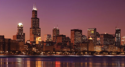 Chicago skyline at sunset