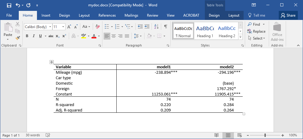 screenshot of final table