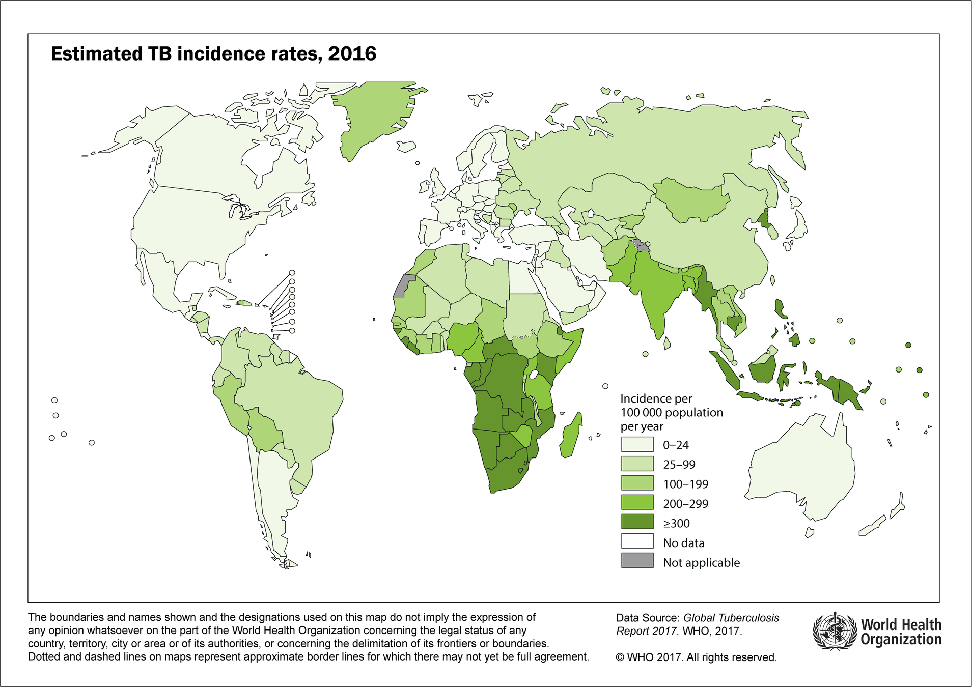 World TB incidence rates, 2016